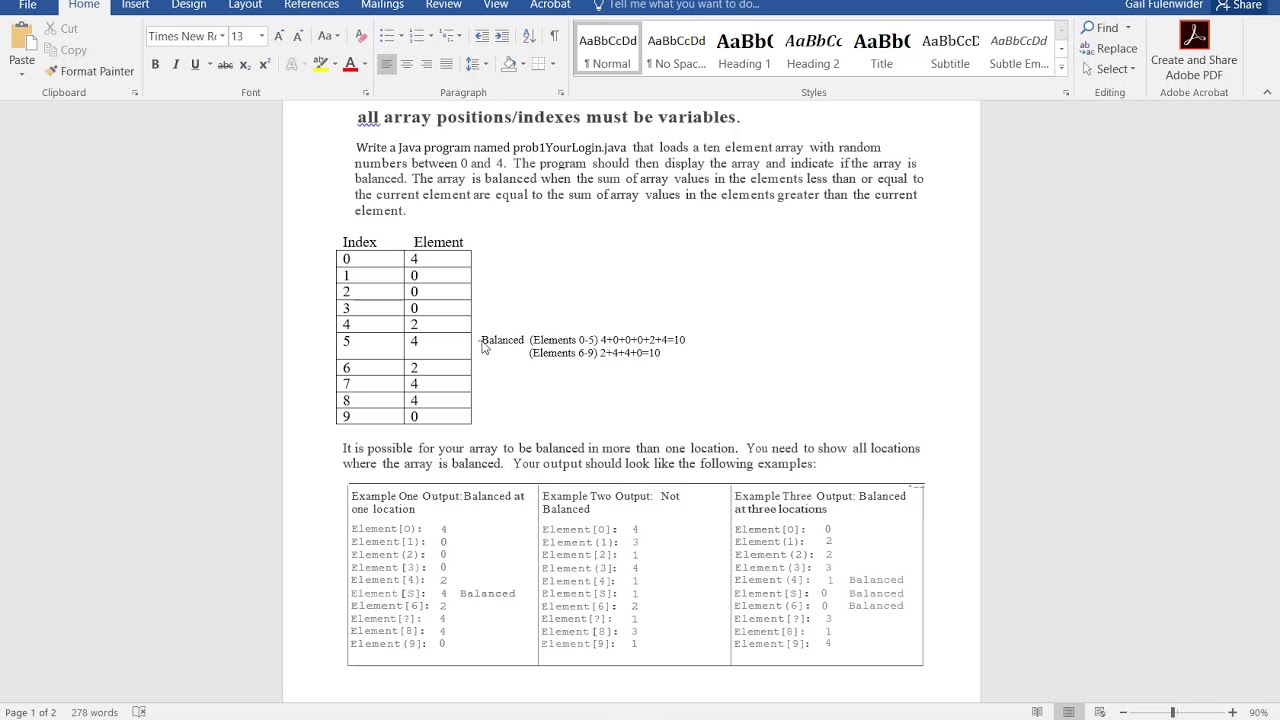 Balanced Array Practice