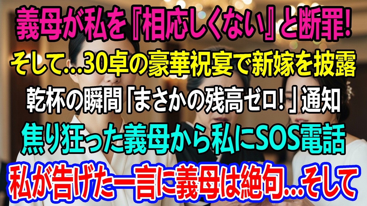 義母は私を『相応しくない』と離婚させ、30卓の宴で新しい嫁を披露。乾杯の瞬間“残高ゼロ”の通知が届き、私に電話。私は一言だけ告げた――義母は黙った。