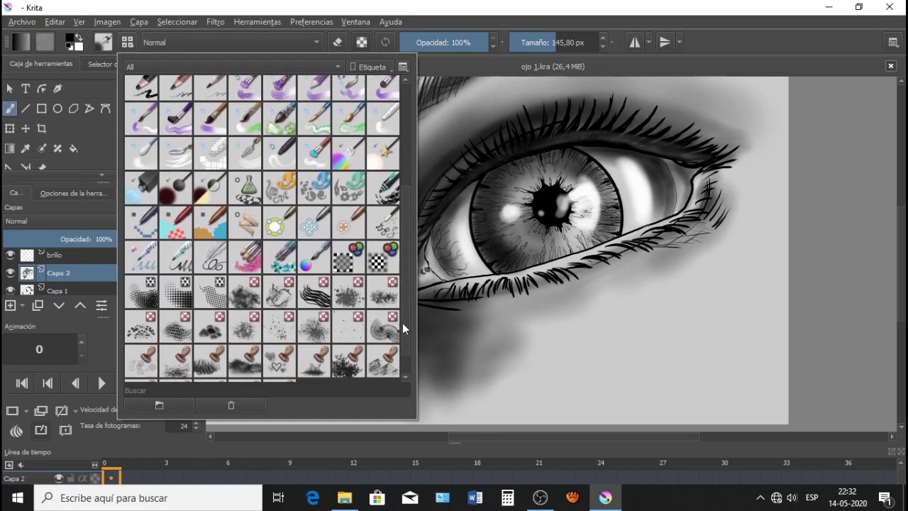 krita  dibujo ojo en blanco y negro