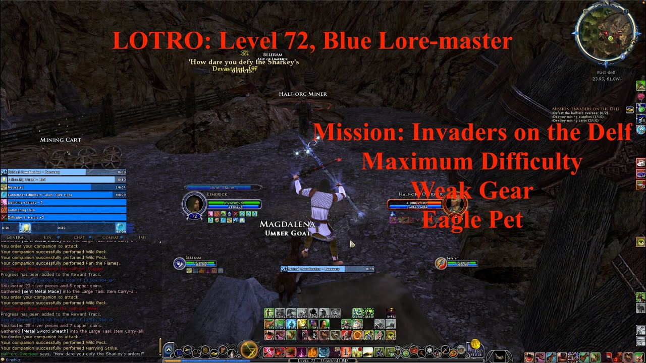 LOTRO: Blue Lore-master, Level 72 w/Weak Gear, Max Difficulty, Eagle Pet, Invaders on the Delf
