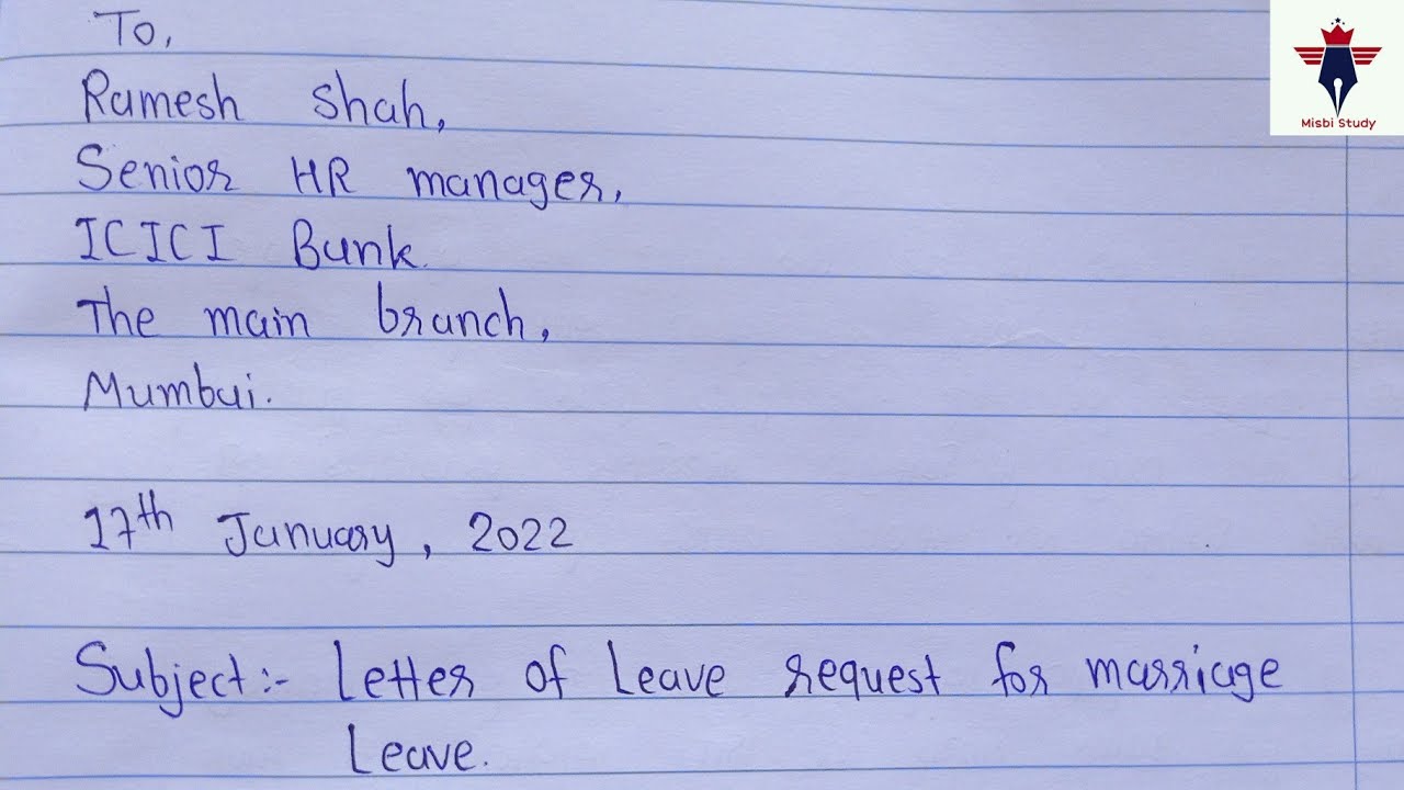 Leave Application for Own Marriage | office leave application | Misbi Study
