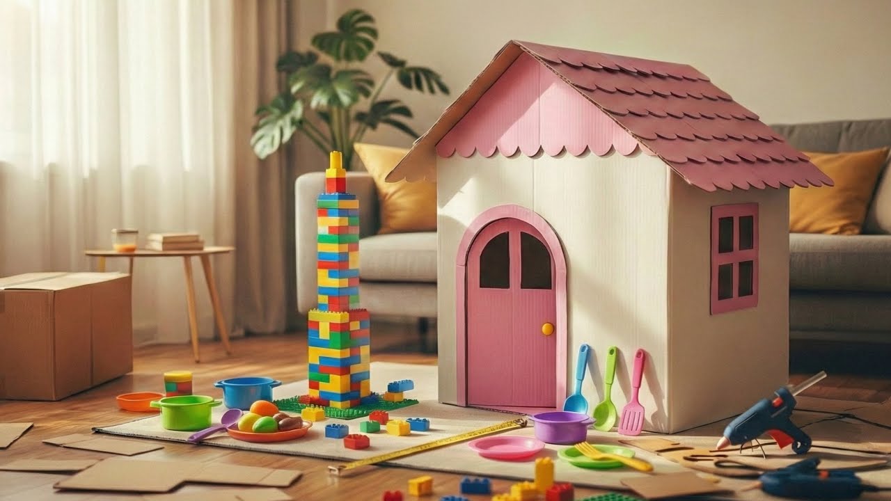 DIY Pink Play House using Cardboard at Home!