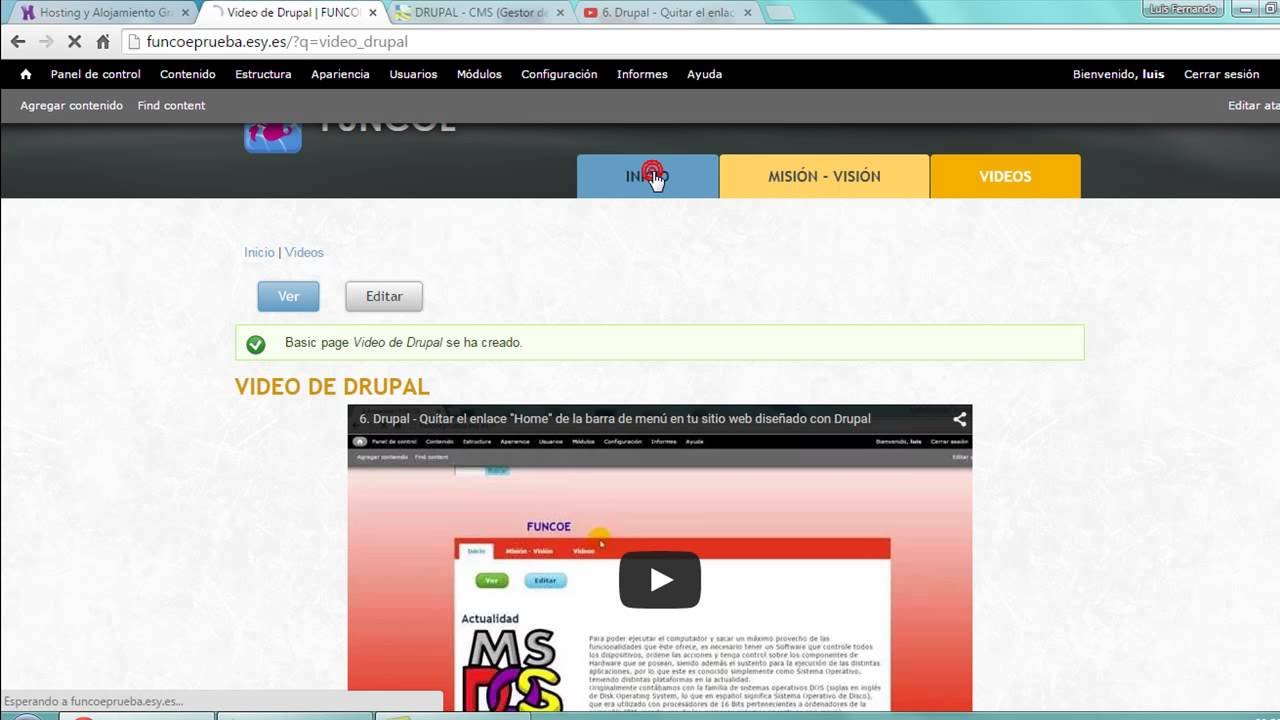 7. Drupal - Submenú, Menús Desplegables o Emergentes, e Insertar Vídeo Desde Youtube