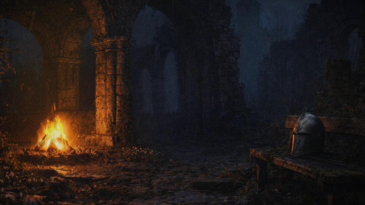 Abandoned Monastery Night Ambience 🔥 Medieval Ruins Music