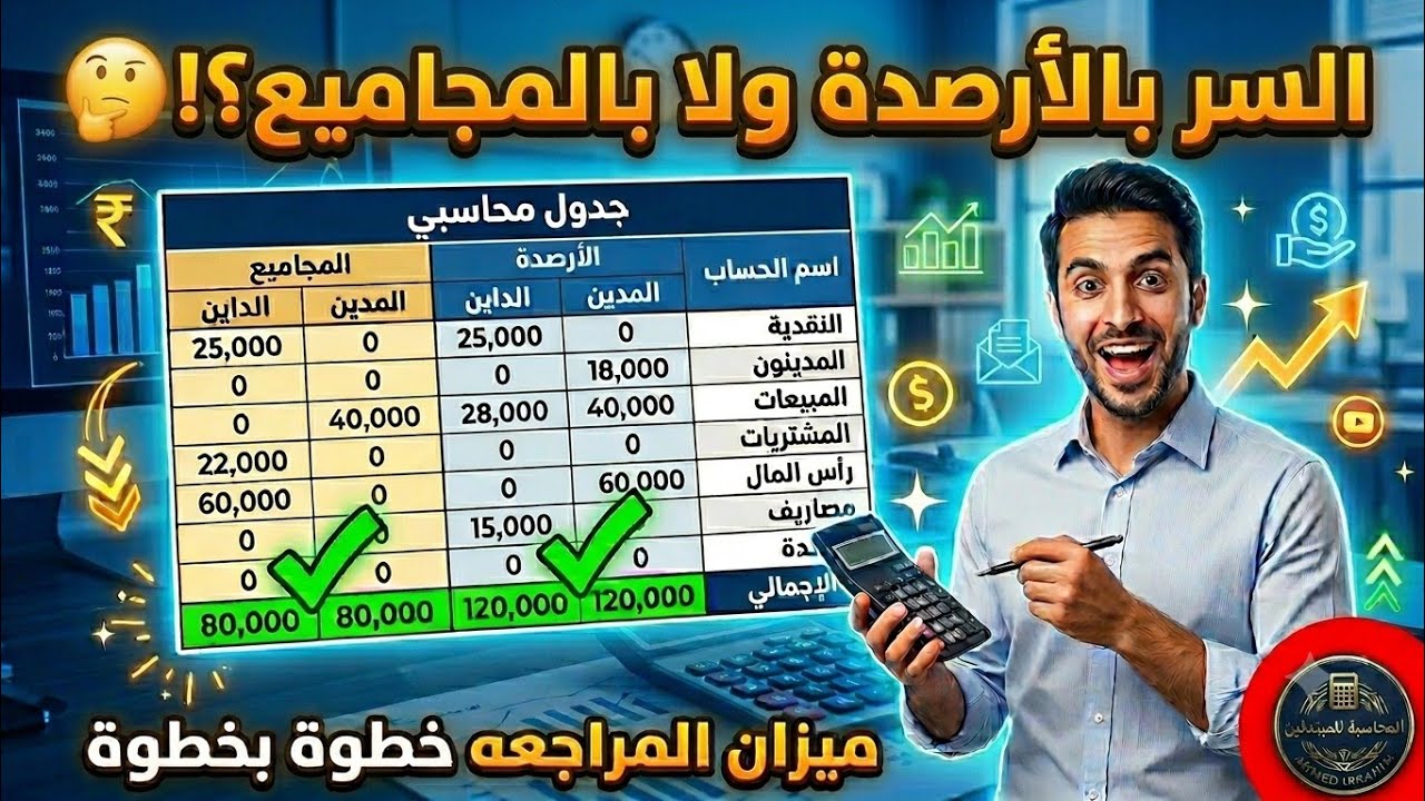 ميزان المراجعة بالأرصدة والمجاميع من الصفر | المحاسبة للمبتدئين