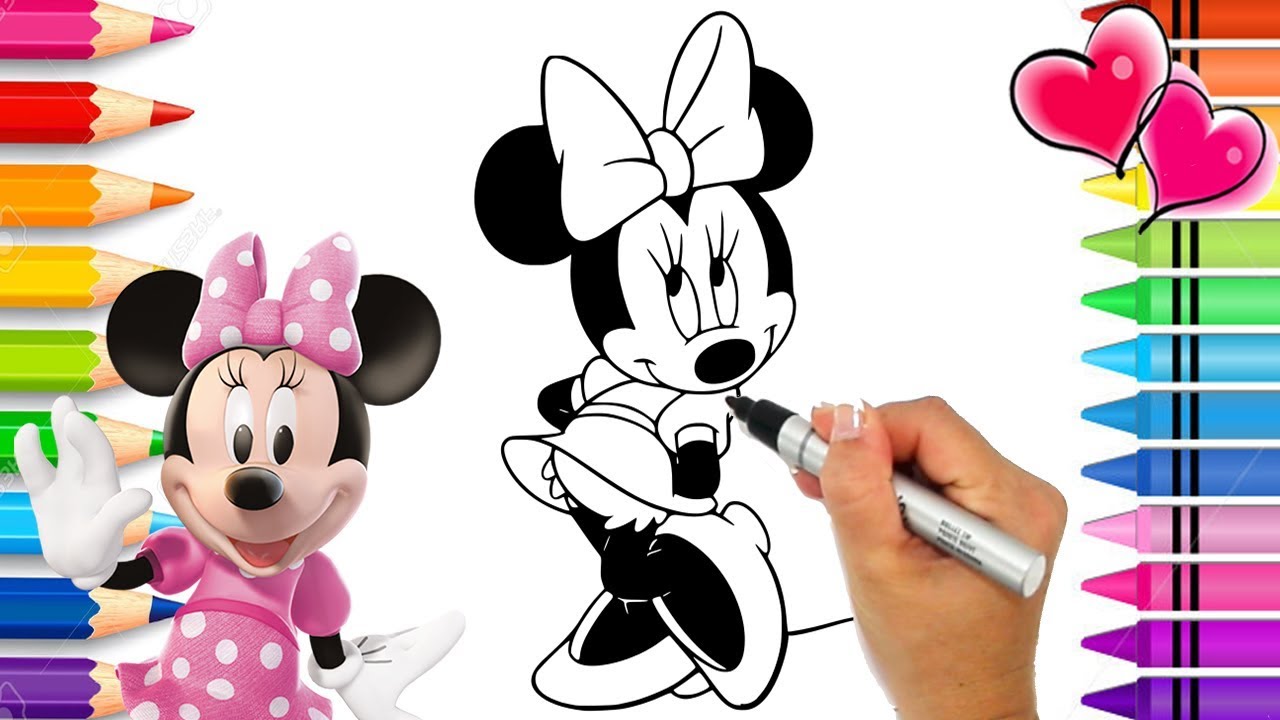 Minnie Mouse Beautiful Dress Coloring Page | Glitter Art | Mickey Mouse Clubhouse Coloring Book