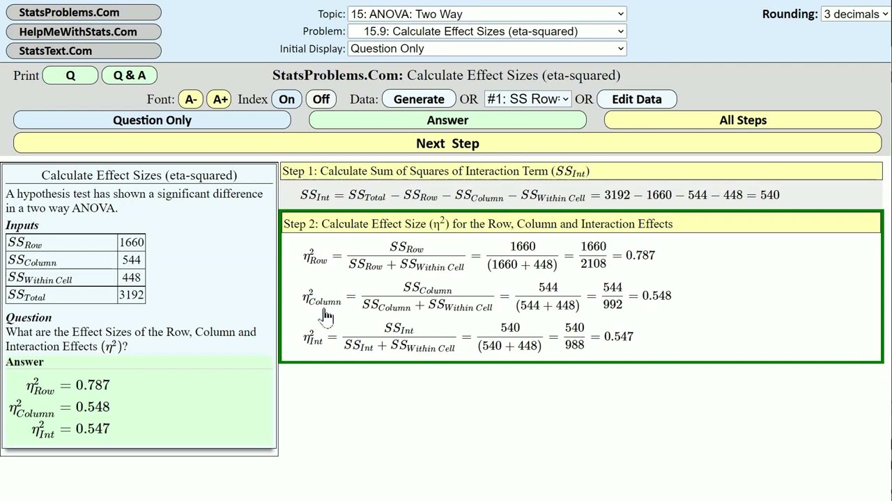 How to Calculate Two-way ANOVA Effect Sizes (eta-squared): A Step By Step Solution
