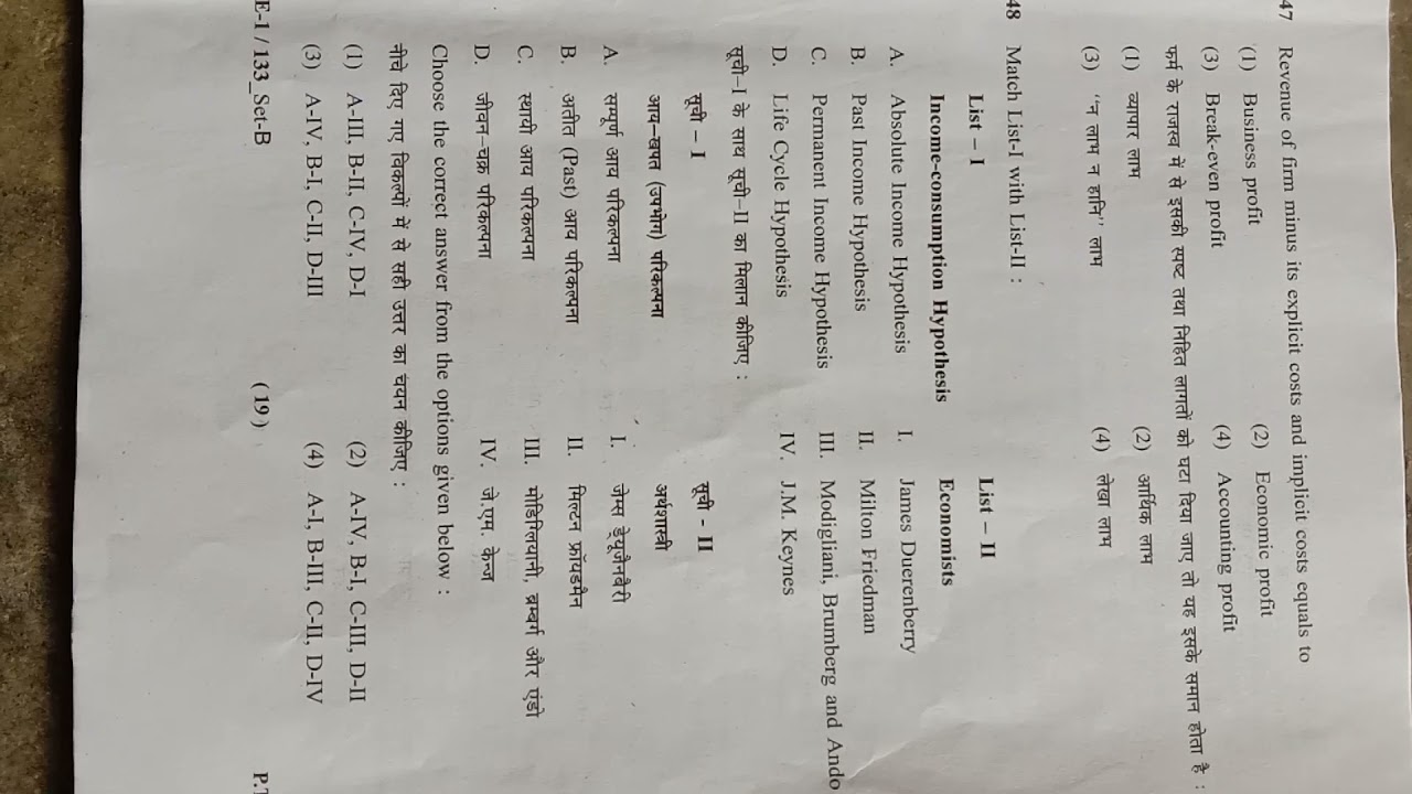 BHU b.com entance exam question paper 2021
