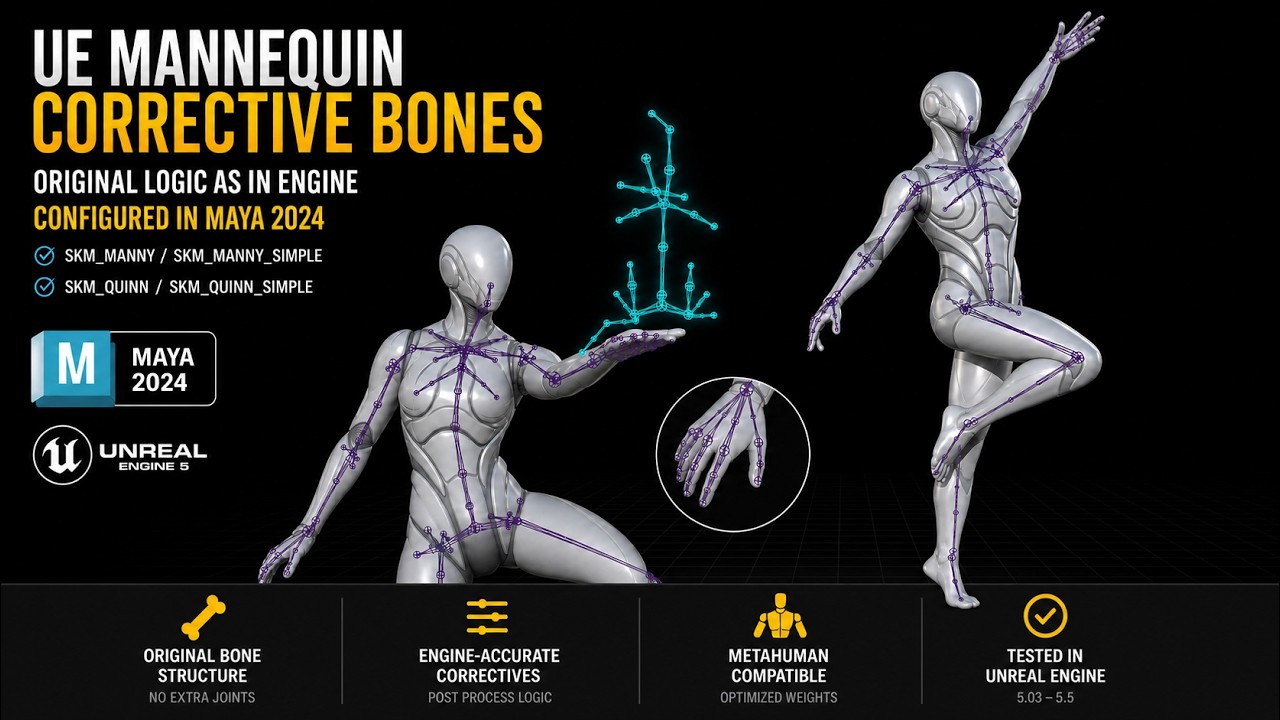 SKM_Manny - Metahuman logic corrective joints - SKIN file for Maya 2024