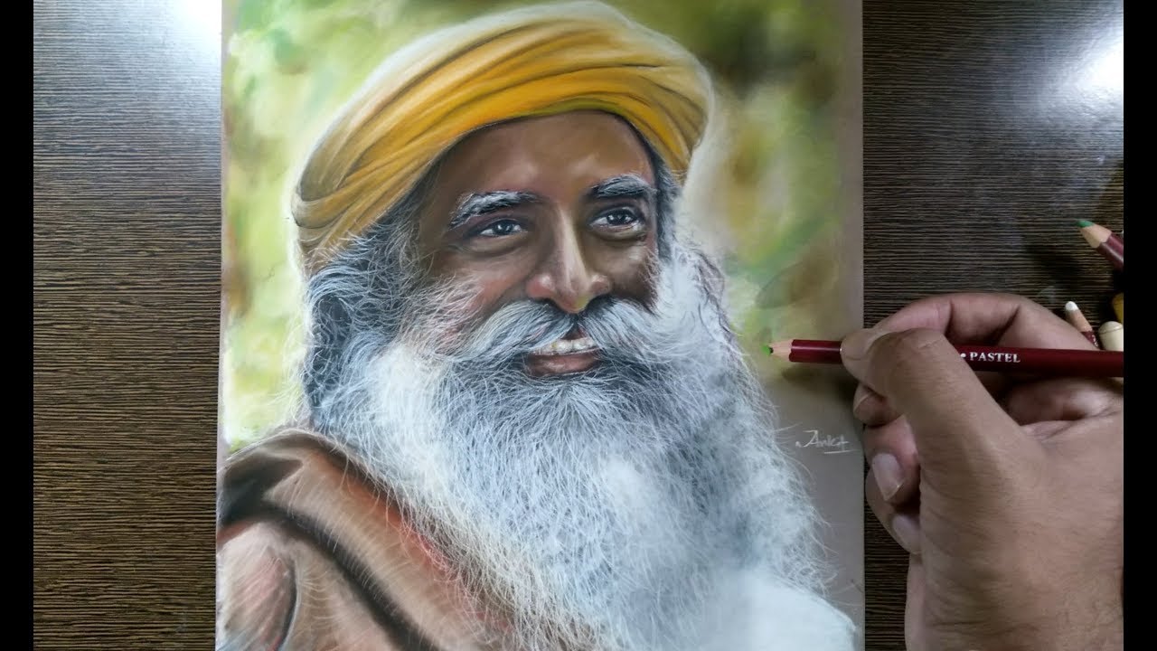 Drawing Sadhguru using pastels
