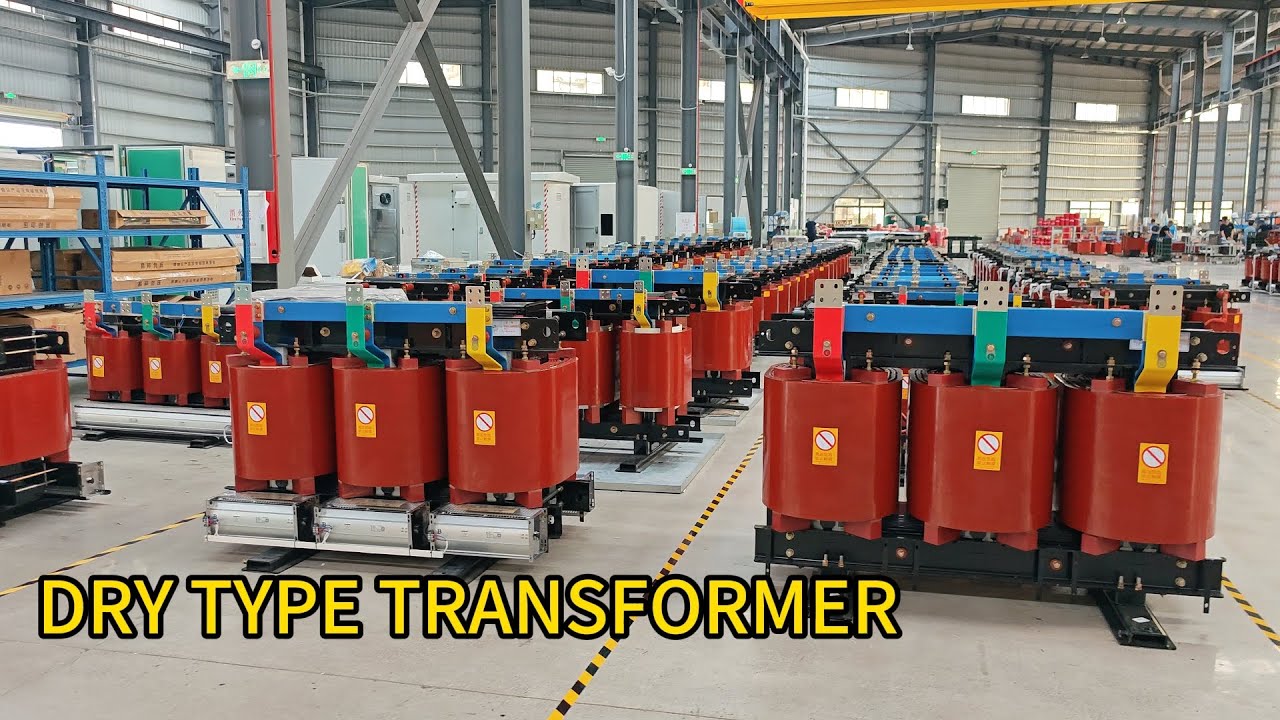 Product display. Three phase dry type transformer at the transformer factory