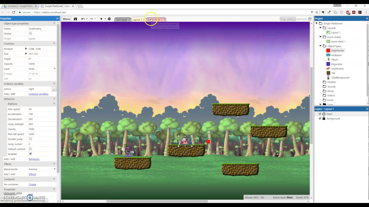 Make a 2D Platformer Game in Construct3 (9/10) - Simple Enemy Movement