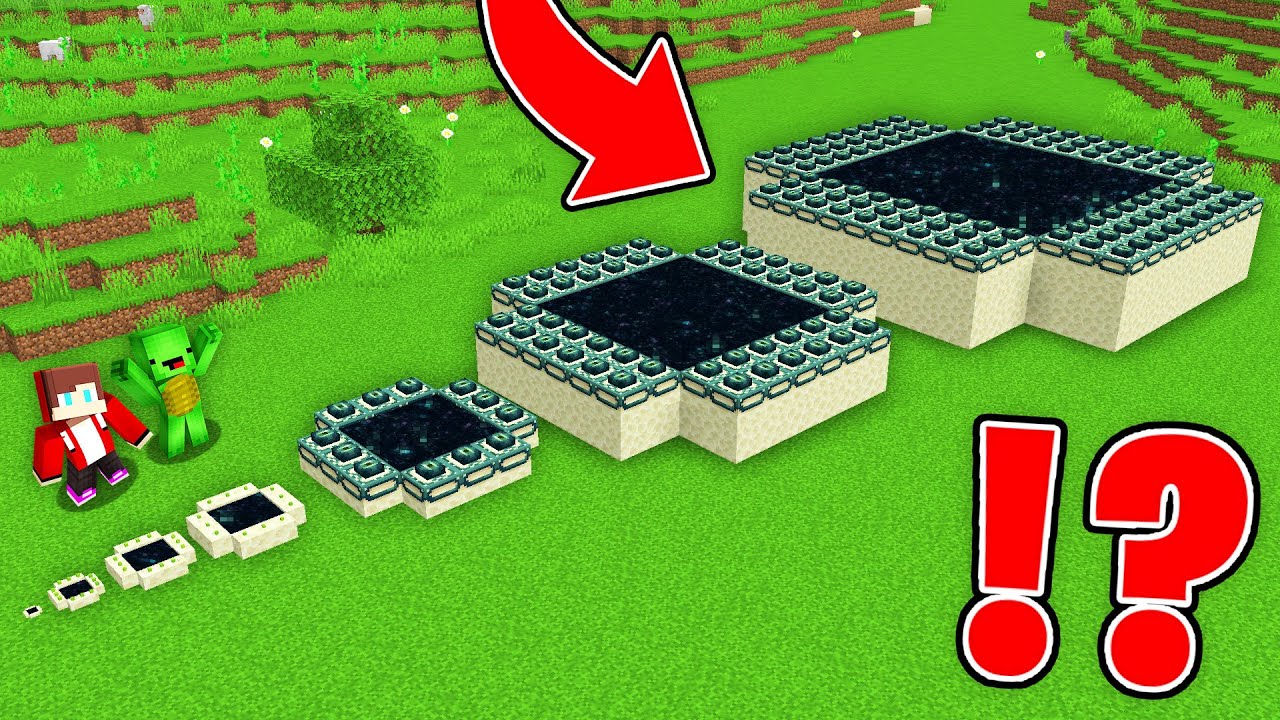 JJ and Mikey Build END PORTALS of ALL SIZES : Tiny, Small, Normal, Big, Biggest in Minecraft Maizen!