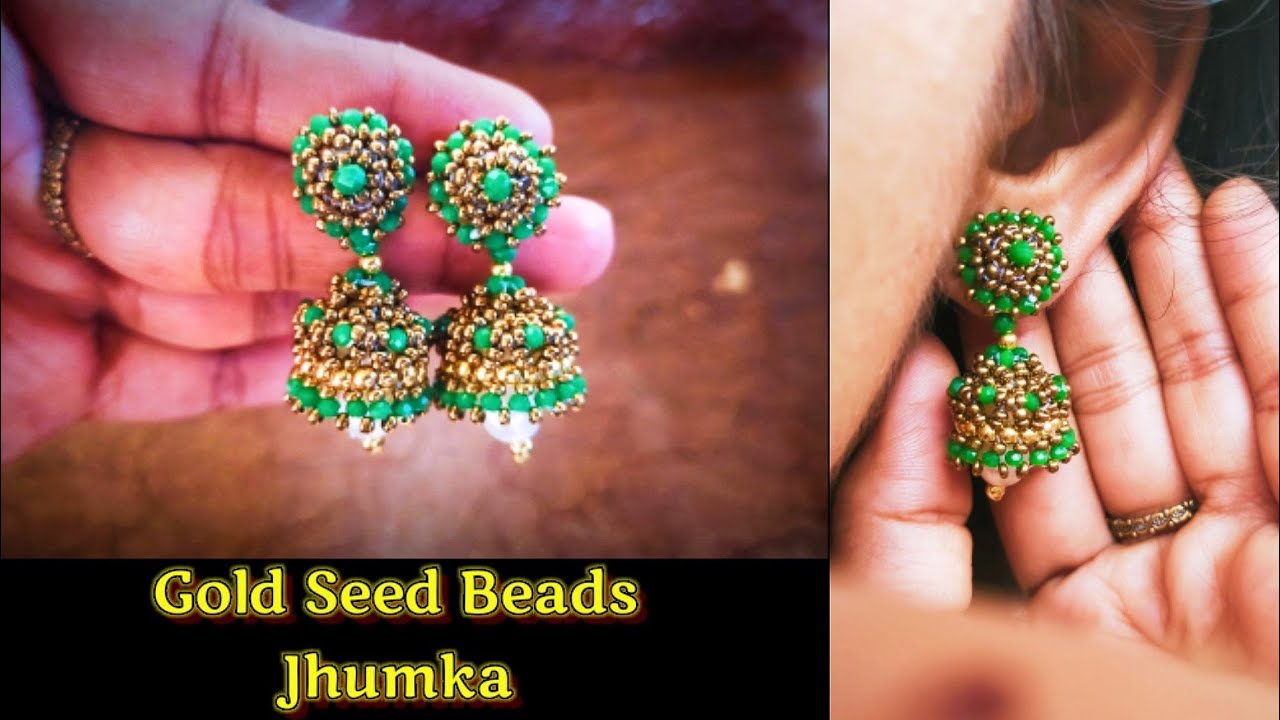 Fancy round gold seed beads designer jhumka making ideas //beaded jhumki tutorials