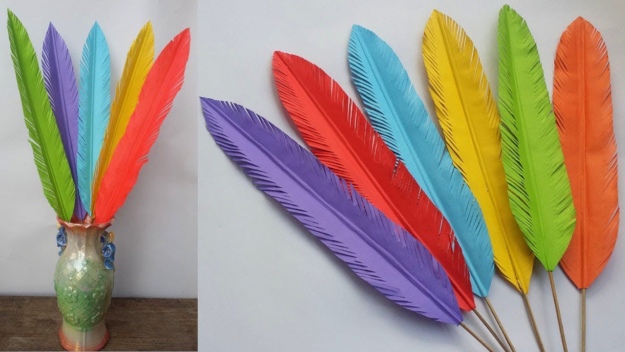 DIY: Paper Crafts!! Paper Feather Tutorial!! How to Make Paper Feather for Room/Home Decoration!!