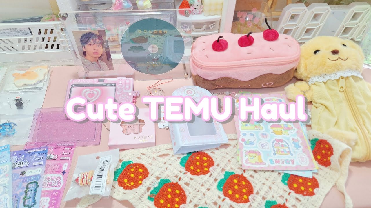 Haul de TEMU cute y aesthetic 🍓✨️ - papelería, k-pop, maquillaje, joyería, decoración, etc.