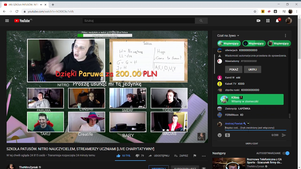 🏫SZKOŁA PATUSÓW  NITRO NAUCZYCIELEM, STREAMERZY UCZNIAMI LIVE CHARYTATYWNY #TheNitroZyniak CZ.1🏫