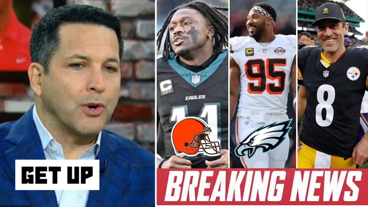 GET UP | Adam Schefter updates on Eagles trade AJ Brown for Myles Garrett - Aaron Rodgers' future?