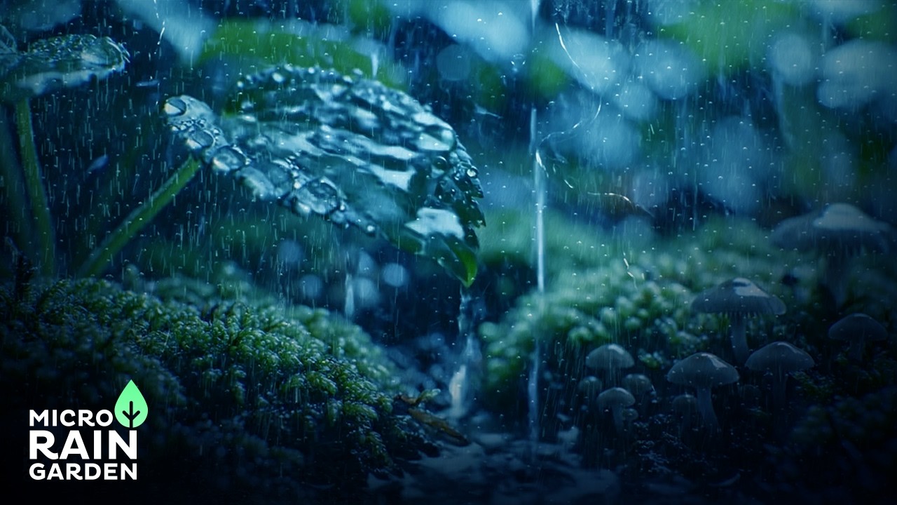 Macro Rain on Ferns · Deep Sleep & Calm Focus · Night Forest Ambience · 6 Hours