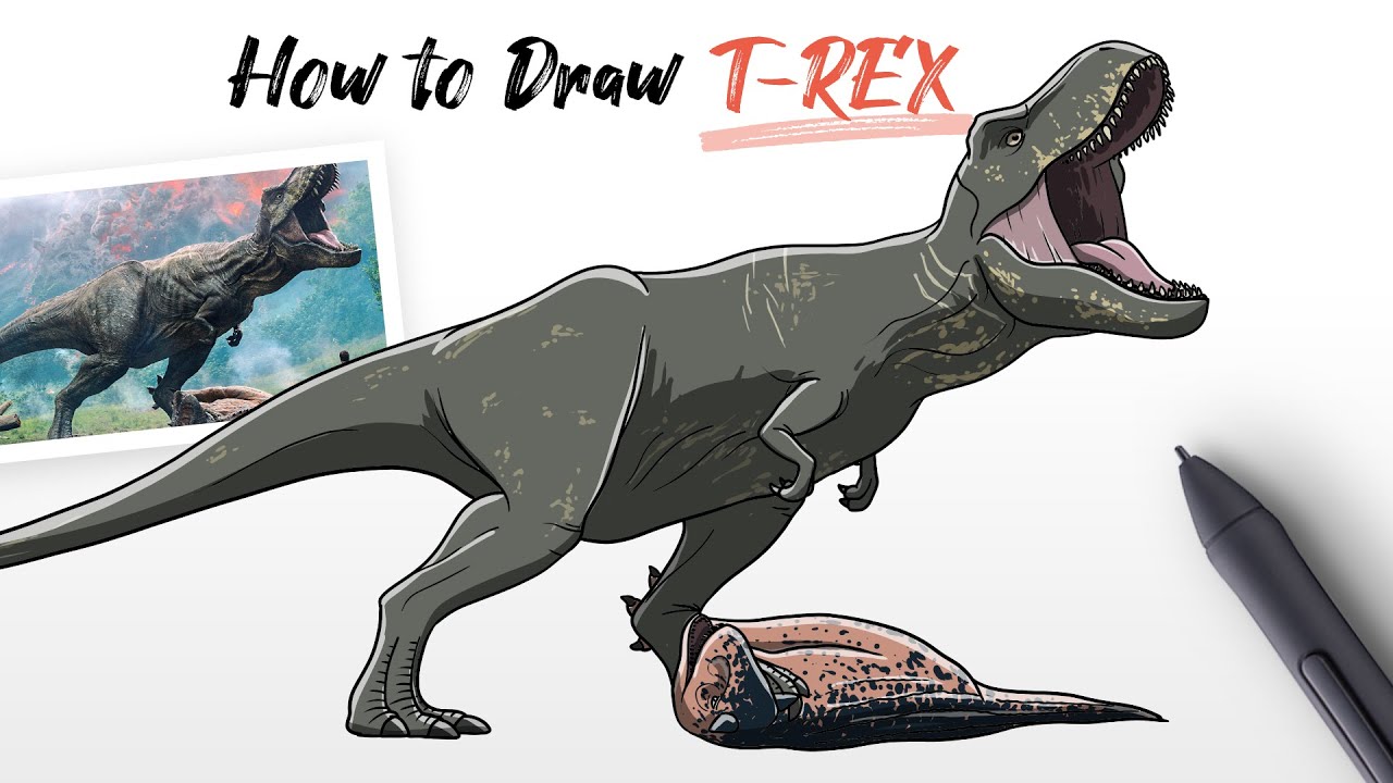 How to Draw Tyrannosaurus vs Carnotaurus fighting dinosaurs from Jurassic World Fallen Kingdom Easy
