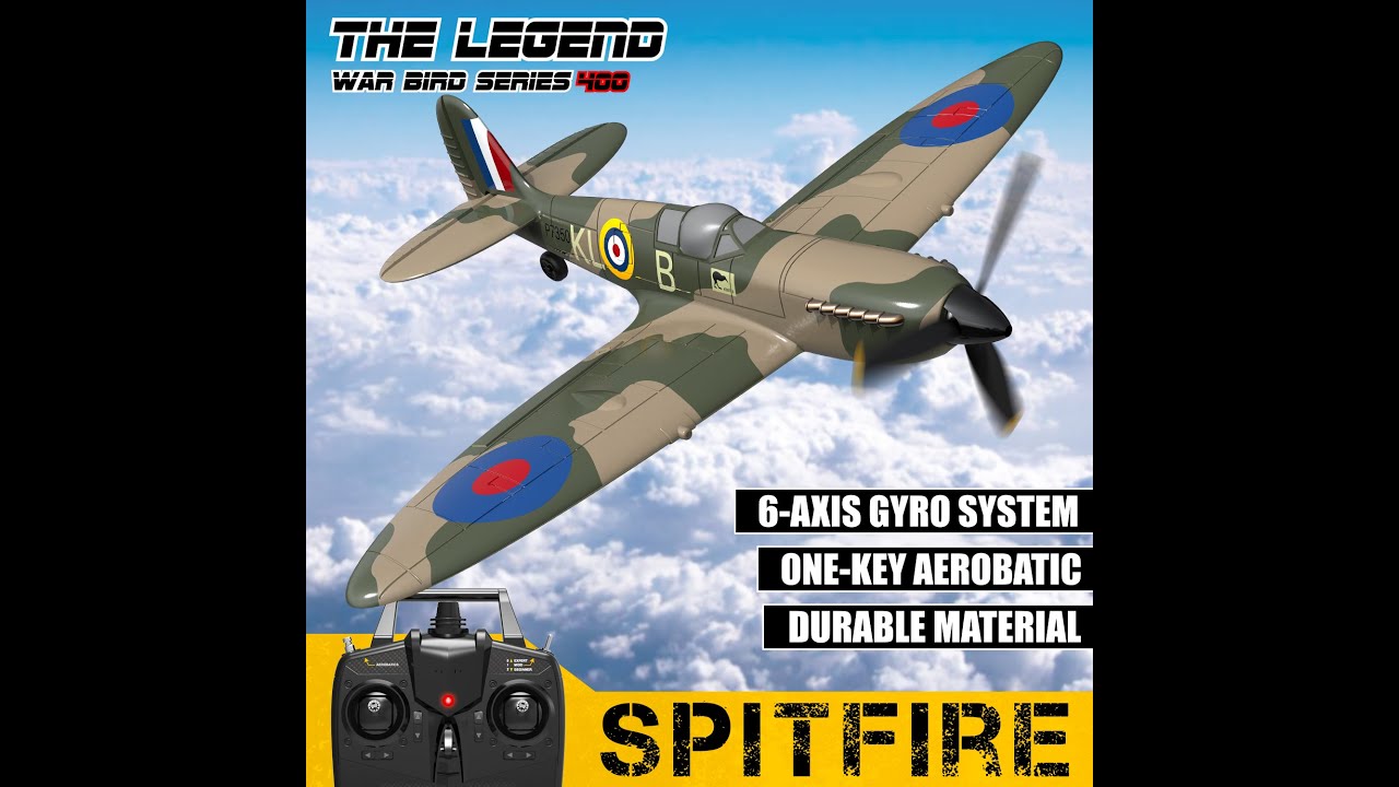 VOLANTEXRC Spitefire 4-CH Remote Control Airplane Ready to Fly for Beginners with Gyro System