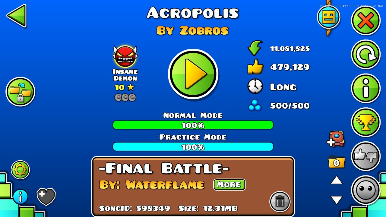 Acropolis 100% // 4 HOURS AFTER PLAYING FOR THE FIRST TIME EVER // 2,090 attempts