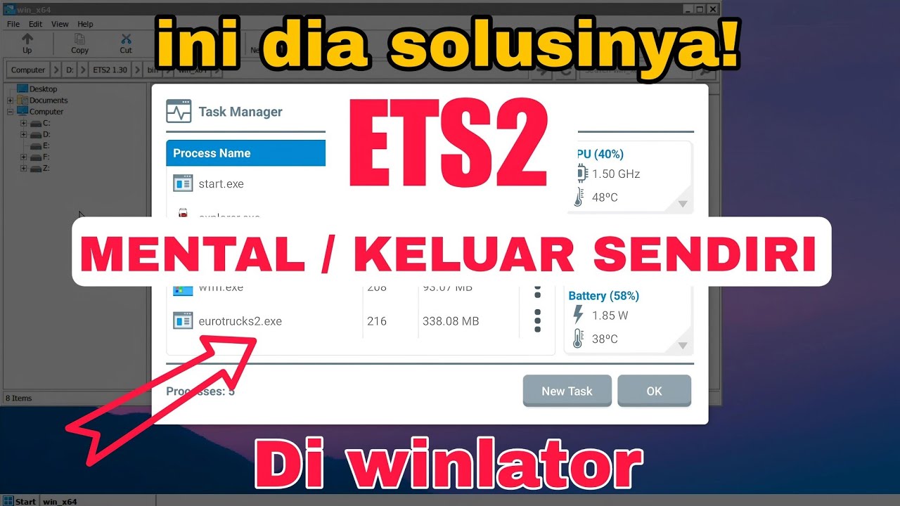 Cara mudah mengatasi game ets2 mental / keluar sendiri di winlator