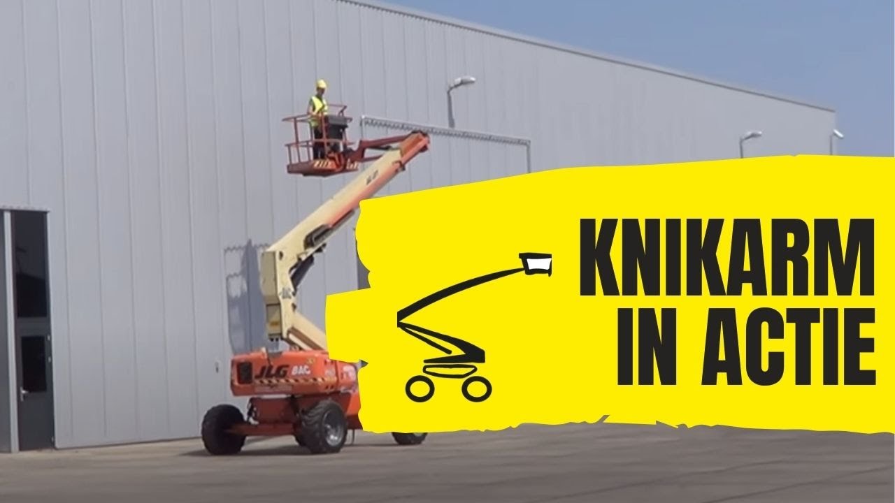 JLG E-600 Knikarm hoogwerker met draaibare jib in actie