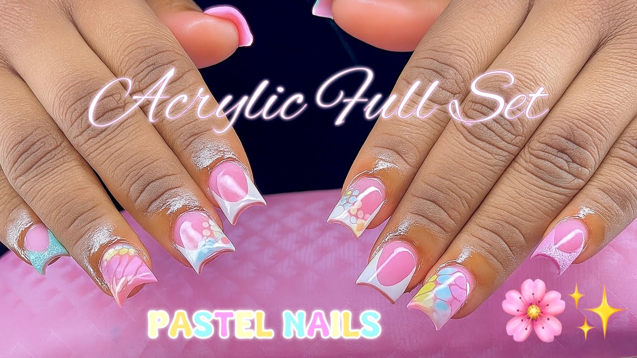 CUTE & SIMPLE PASTEL NAILS 🌸✨| ACRYLIC FULL SET | NAIL PREP 💅🏽 | STEP BY STEP TUTORIAL