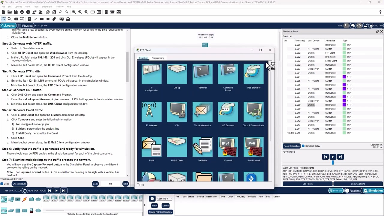 CCNA1-ITNv7 - 14.8.1 Packet Tracer - TCP and UDP Communications