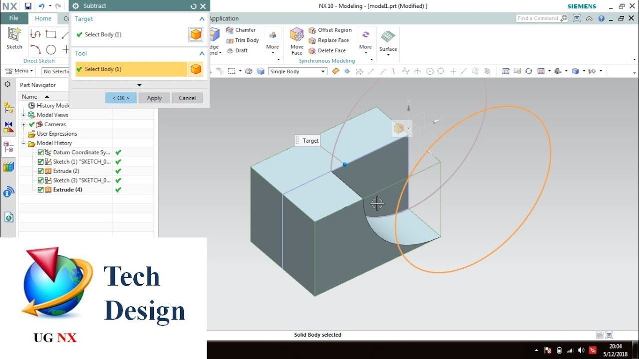 Unigraphics NX — Булевы операции: объединение, вычитание и пересечение