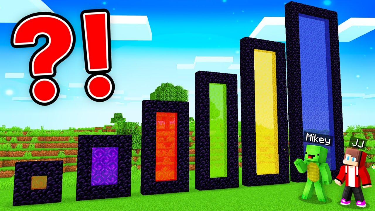 JJ and Mikey Found The TALL PORTALS of ALL SIZES in Minecraft Maizen!
