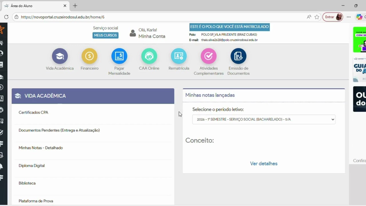 Rematrícula Cruzeiro do Sul Virtual 2026 - 1º semestre