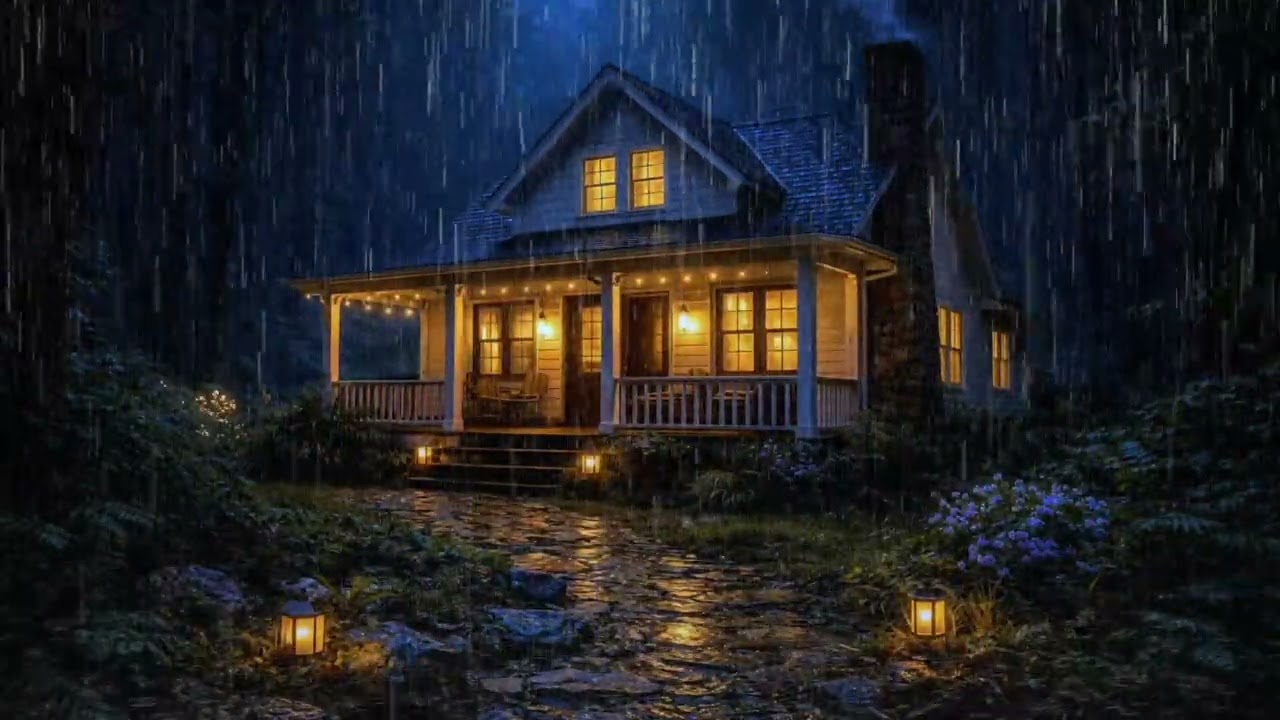 Heavy Rain No Thunderstorm in Cozy Forest Cabin |  No Ads Sleep Sounds