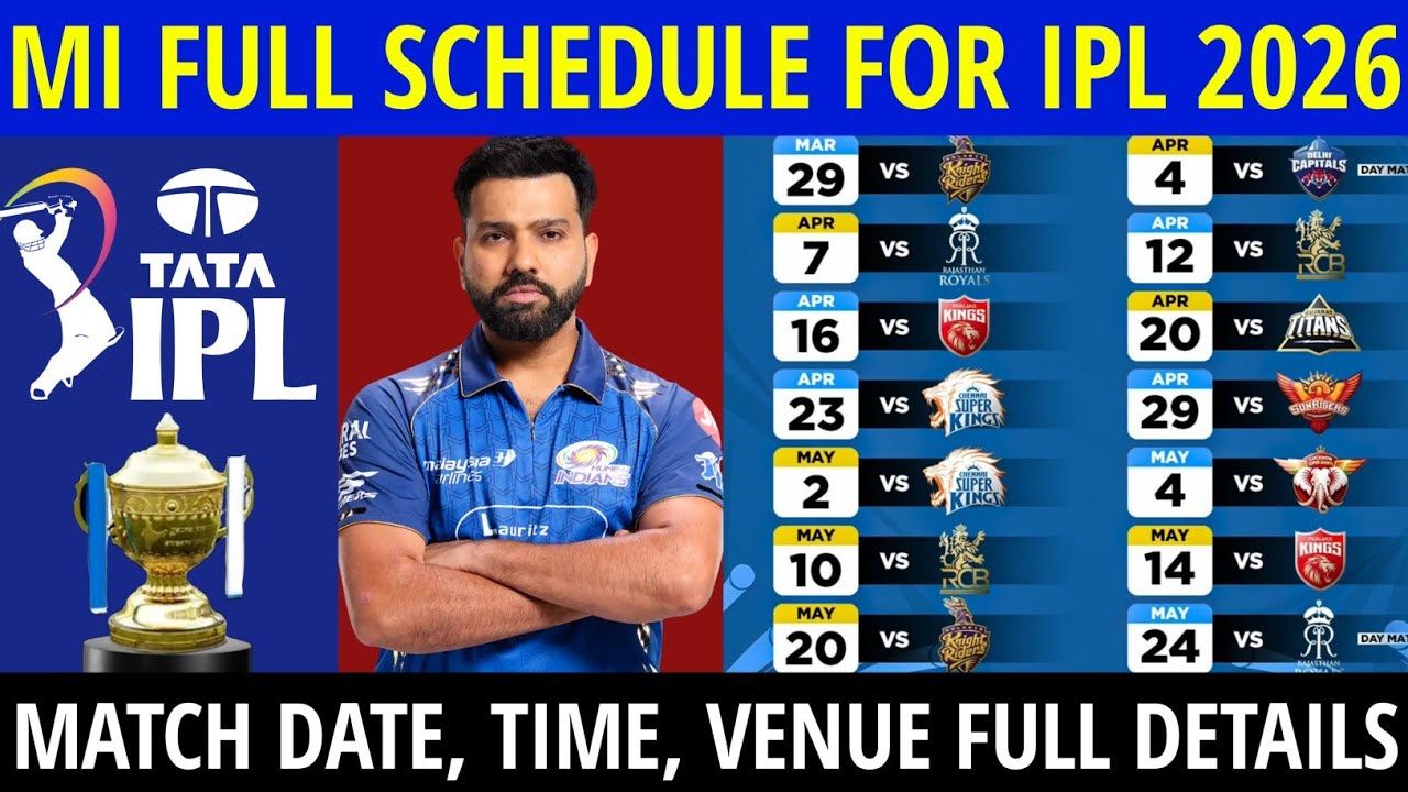IPL 2026: Расписание матчей Mumbai Indians | Расписание матчей MI 2026 | Расписание MI 2026 | Спи...
