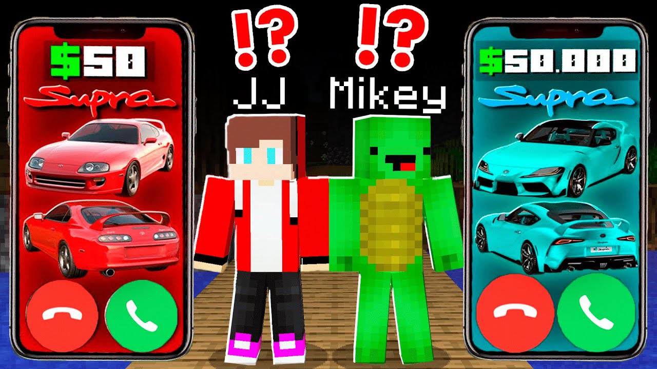 JJ and Mikey Calls Poor Rich Phone Car Supra in Minecraft - Maizen?!