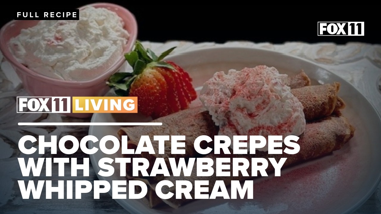 Chocolate Crepes with Strawberry Whipped Cream; Romantic Valentine's Day breakfast recipe