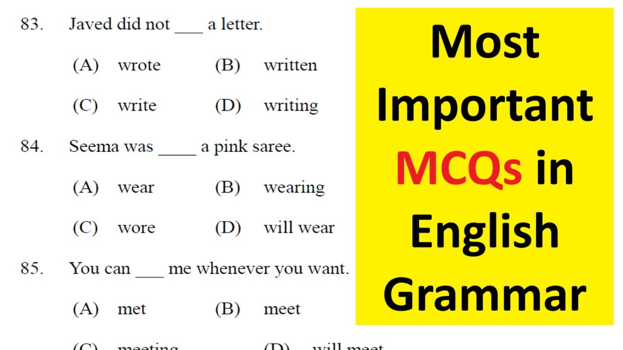 Most Important MCQs in English Grammar