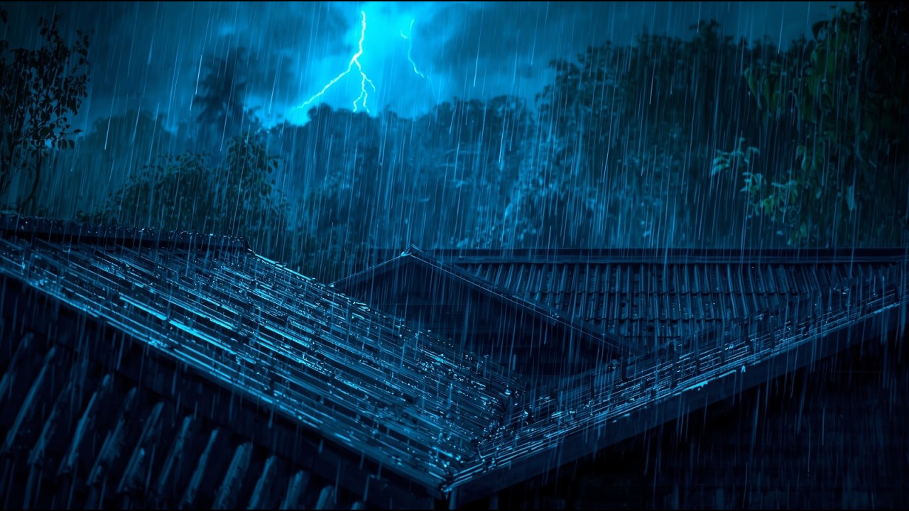 Sleep Well Instantly with Torrential Rain & Powerful Thunder on a Tin Roof of a Deserted Cabin #721