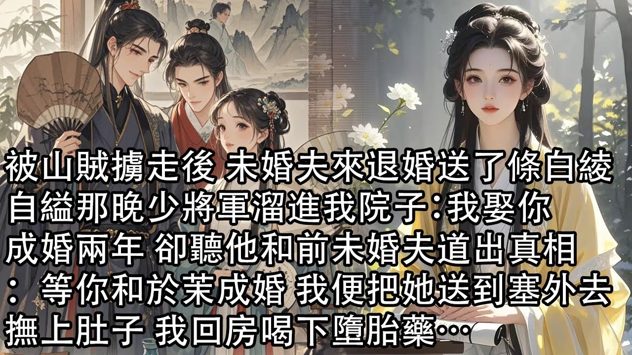 【一口氣看完】被山賊擄走後 未婚夫來退婚送了條白綾，自縊那晚少將軍溜進我院子：我娶你，成婚兩年 卻聽他和前未婚夫道出真相：等你和於茉成婚 我便把她送到塞外去，撫上肚子 我回房喝下墮胎藥…