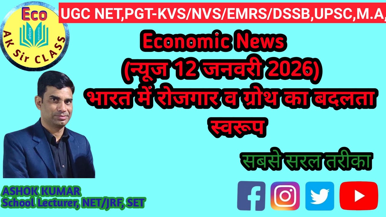 Economic News/न्यूज 12 जनवरी 2026/भारत में रोजगार व ग्रोथ का बदलता स्वरूप