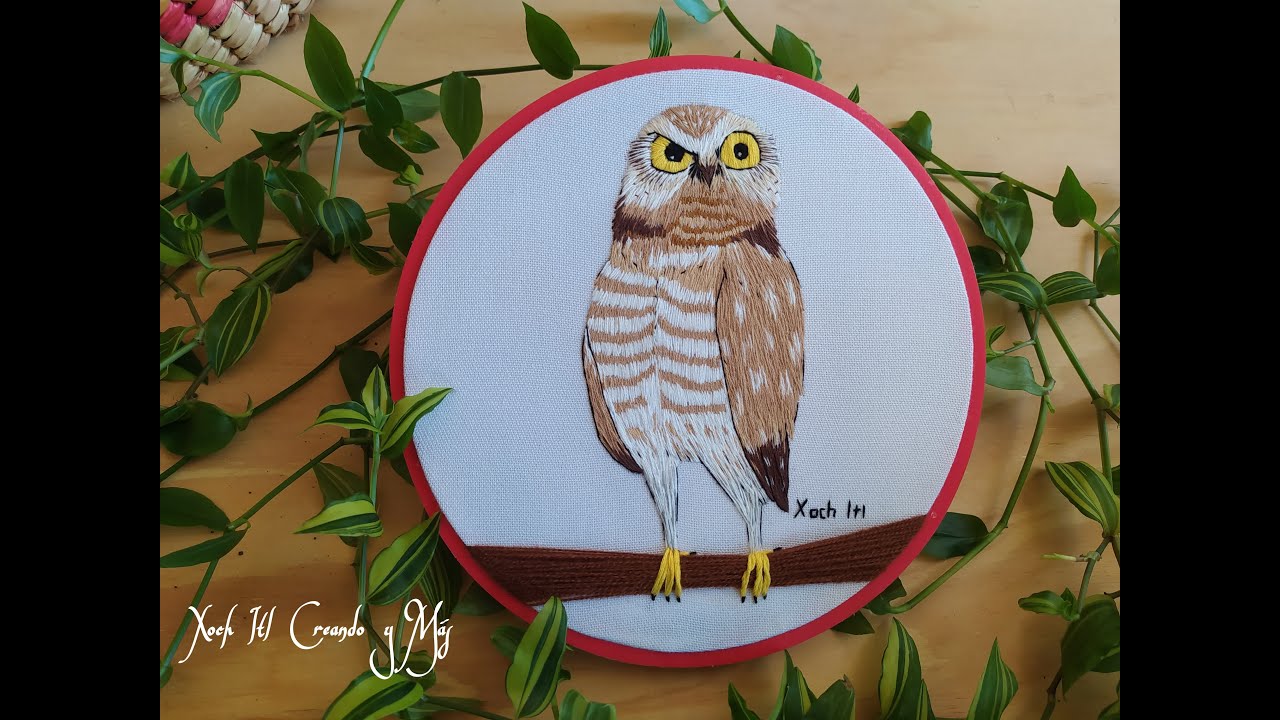 Búho bordado a mano🦉 / Bordados de animales / Bordados en 3D /  / Xoch Itl Creando y Más