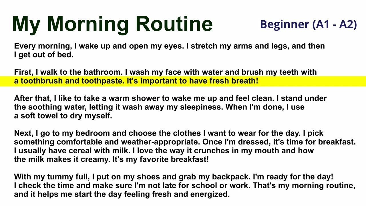1. My Morning Routine (Beginner A1-A2) - English Reading Practice