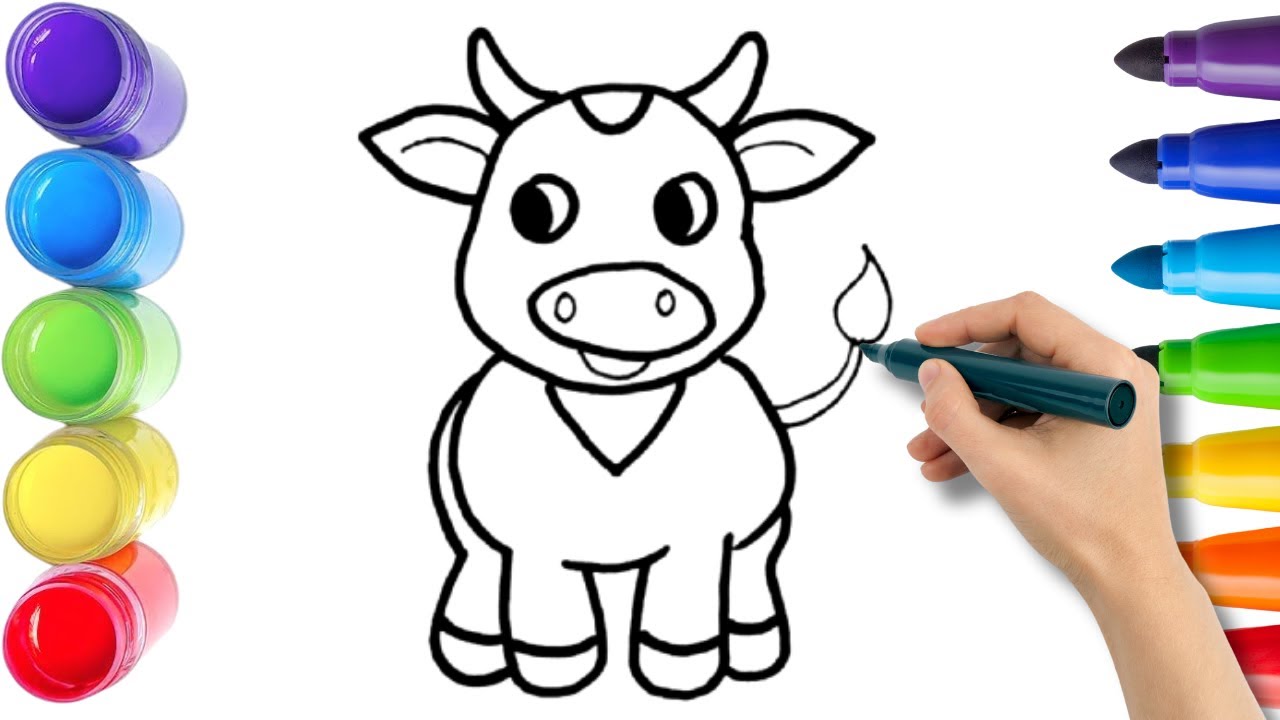 Как нарисовать милую корову. Рисование, раскрашивание и живопись для детей и малышей. Детское иск...