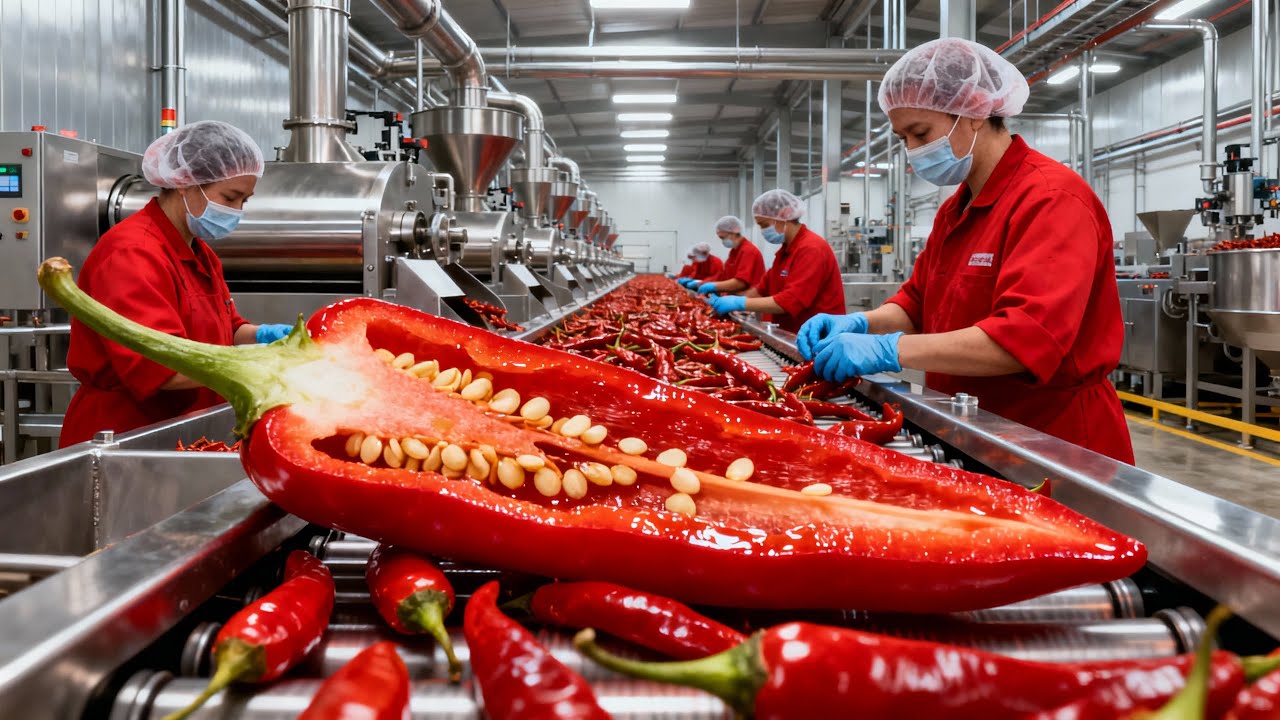 Inside the Modern Chili Sauce Factory | How Fresh Peppers Turn Into Hot Chili Sauce (Full Process)