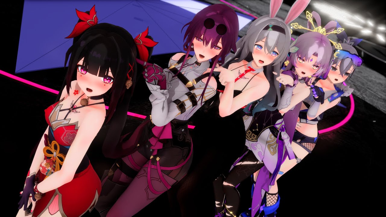 【崩壊：スターレイル Honkai：Star Rail MMD】花火 卡芙卡(カフカ) 流螢(ホタル) 符玄 銀狼 / UP down / 4K 60FPS