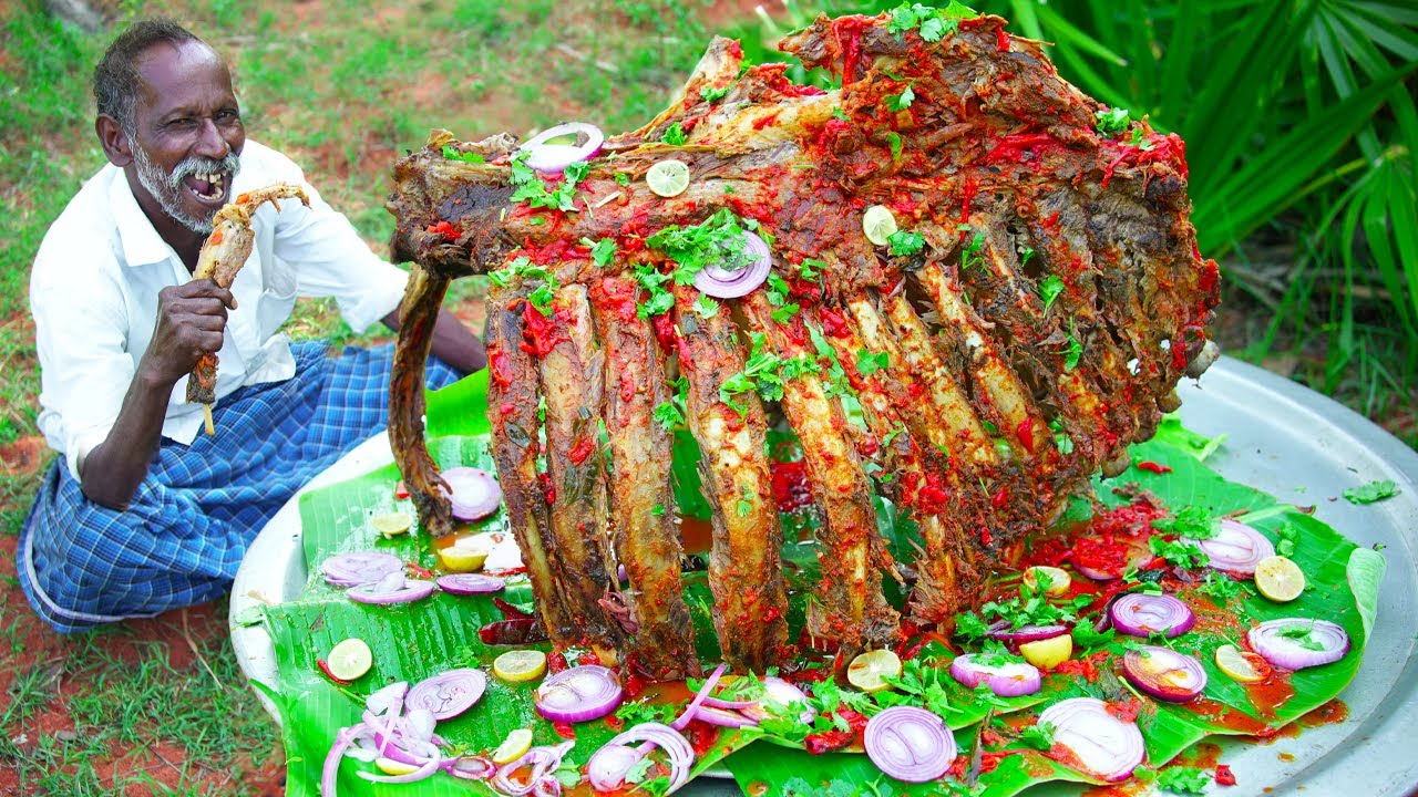 JUICY BEEF RIBS RECIPE | BIG MEAT COOKED UNDERGROUND | Primitive Technology | Village Grandpa