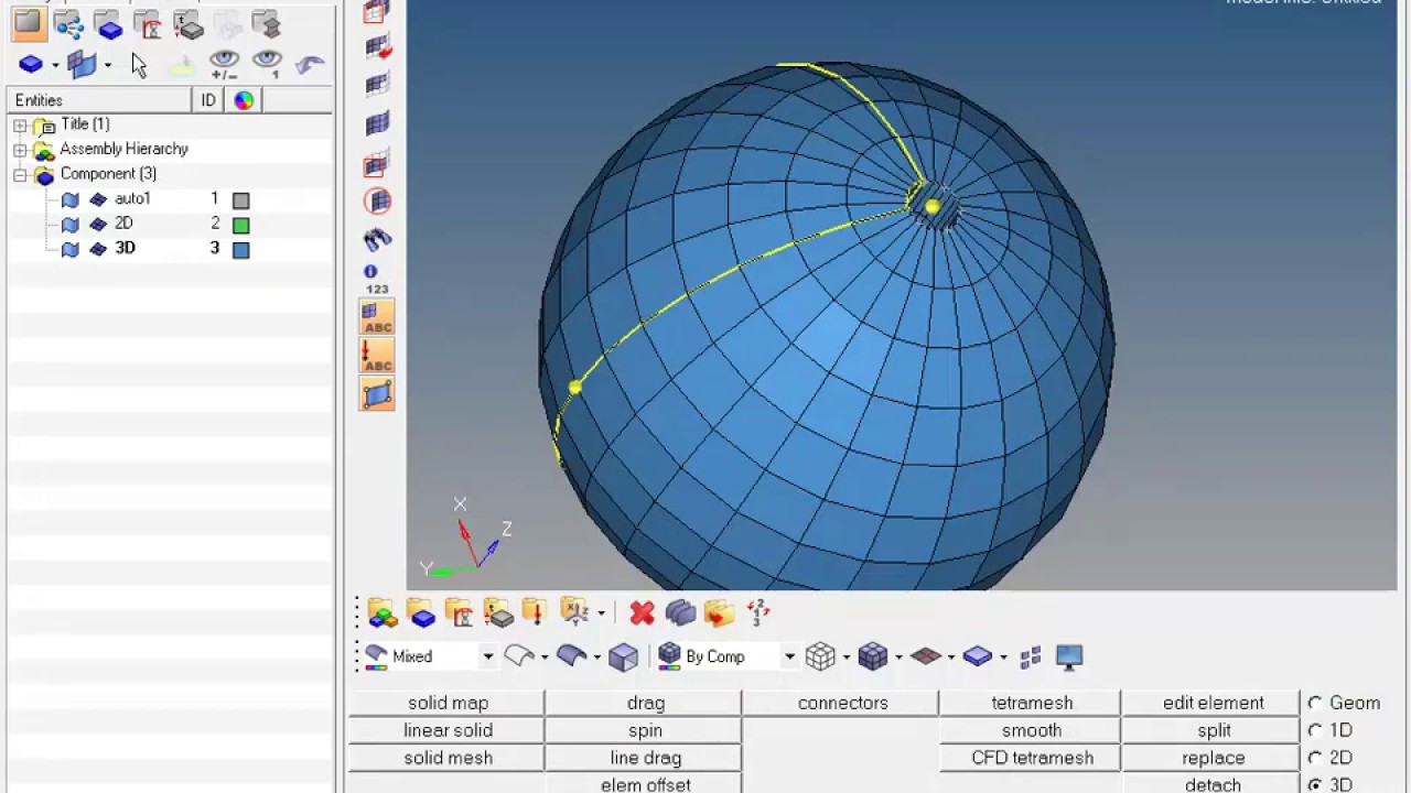 Hexahedral (Hexa)  mesh of sphere in Hypermesh 11.0