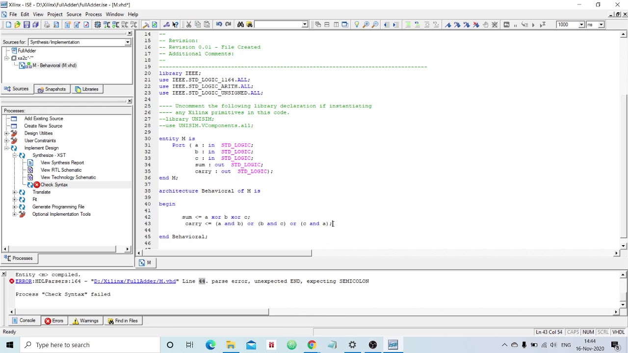 VHDL Code For Full Adder