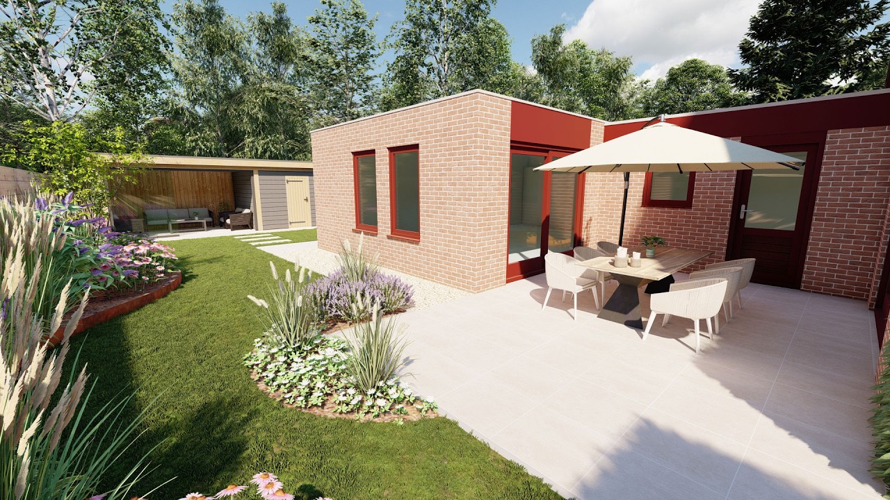 Wierenga Hoveniers en Bestratingen 3D tuinontwerp - Tuin met Organische lijnen